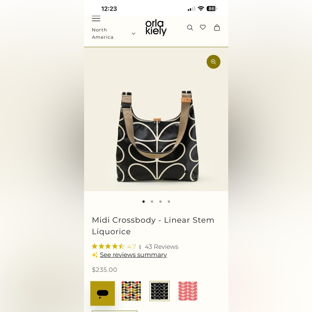 Orla kiely Linea Stem Midi Crossbody Bag in linear stem liquorice